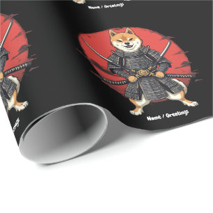 Japanese Art Shiba Inu Samurai Graphic Design Wrapping Paper