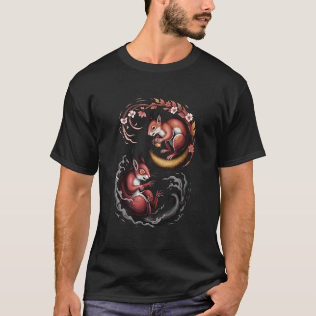 Japanese Art Squirrel Good And Devil Squirrels T-Shirt (Front)