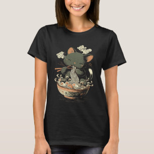Japanese Art Style Cat Eating Ramen Noodle T-Shirt