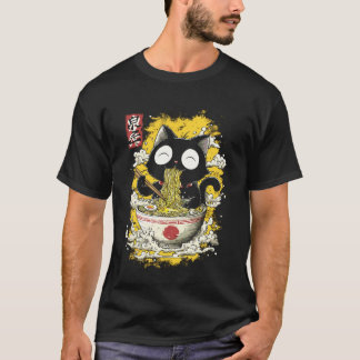 Japanese Art Style Kitten Cute Baby Cat Eating Ram T-Shirt