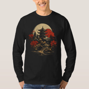 Japanese Art Sunset Pagoda Japan Graphic Design T-Shirt
