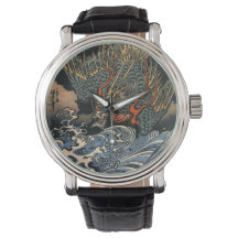 Japanese Art Ukiyo-e Dragon Leather Watch