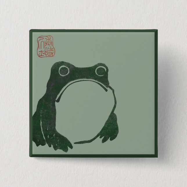 Japanese art ukiyo frog 15 cm square badge (Front)