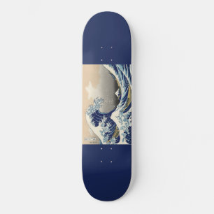 Japanese artwork painting wave, skateboard