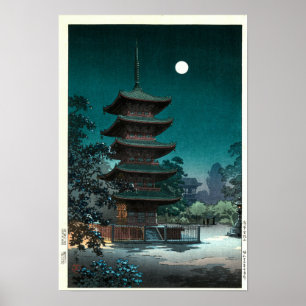 Japanese Asakusa Kinryūzan Temple in Moonlight Poster