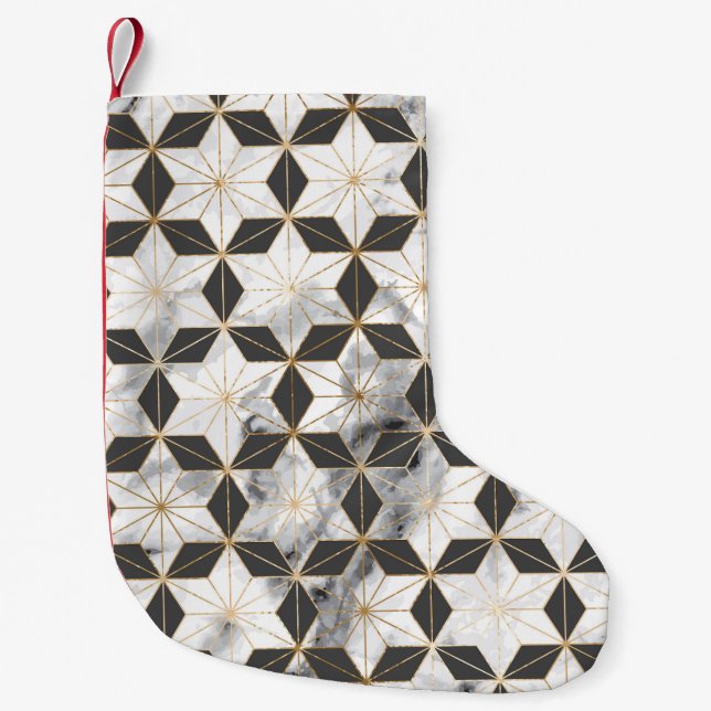 Japanese Asanoha: Gold Marble Pattern. Small Christmas Stocking (Front)