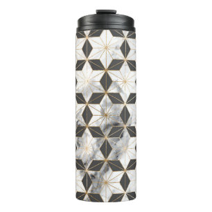 Japanese Asanoha: Gold Marble Pattern. Thermal Tumbler