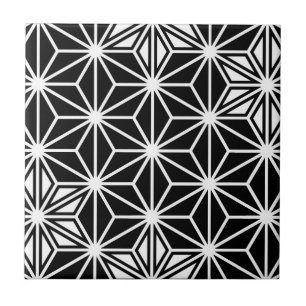 Japanese Asanoha or Star Pattern, black and white Tile