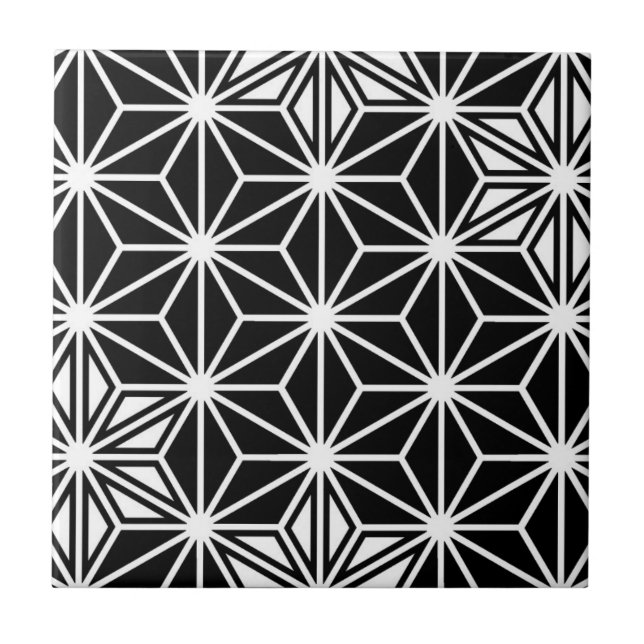 Japanese Asanoha or Star Pattern, black and white Tile (Front)