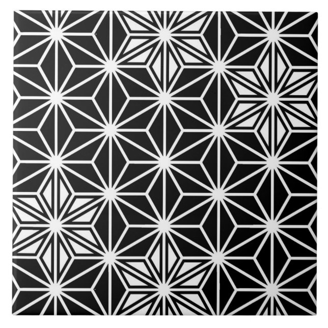 Japanese Asanoha or Star Pattern, Black and White Tile (Front)