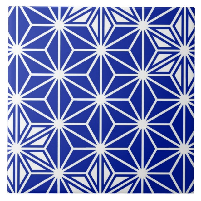 Japanese Asanoha or Star Pattern, cobalt blue Tile (Front)