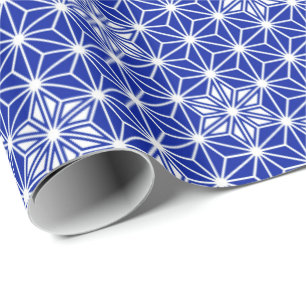 Japanese Asanoha or Star Pattern, cobalt blue Wrapping Paper