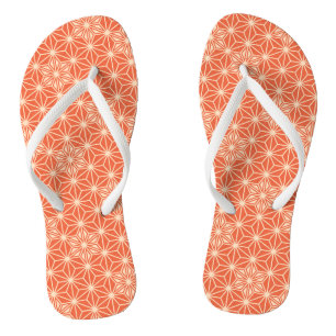 Japanese Asanoha or Star Pattern, coral orange Flip Flops