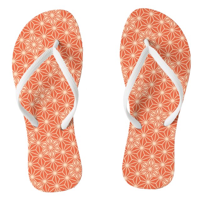 Japanese Asanoha or Star Pattern, coral orange Flip Flops (Footbed)