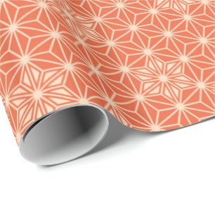 Japanese Asanoha or Star Pattern, coral orange Wrapping Paper