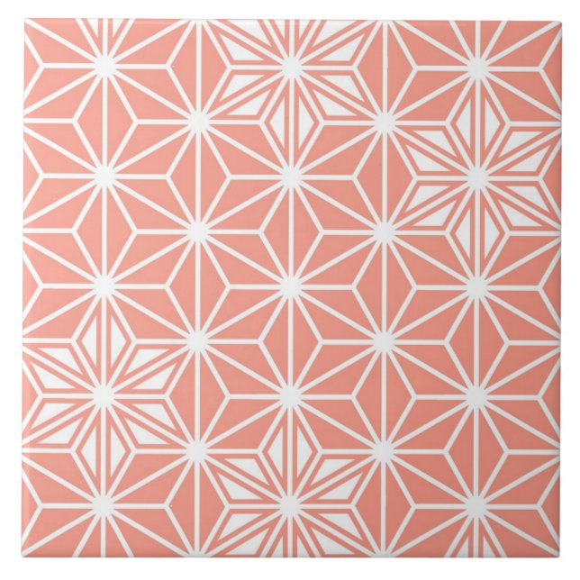 Japanese Asanoha  or Star Pattern, coral pink Tile (Front)