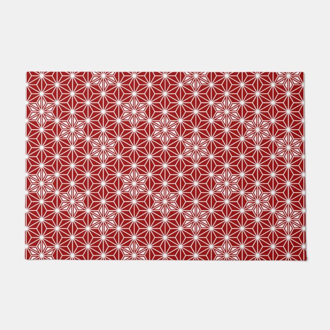 Japanese Asanoha or Star Pattern, Deep Red Doormat (Front)