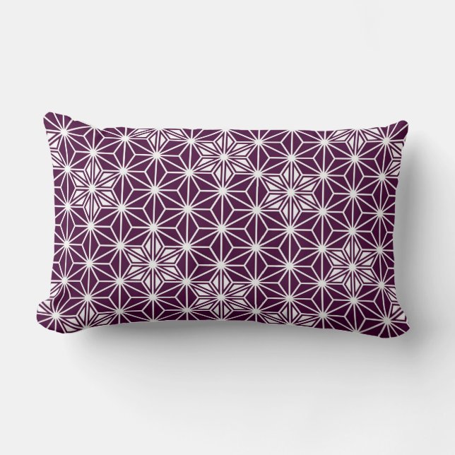 Japanese Asanoha or Star Pattern, eggplant purple Lumbar Cushion (Front)