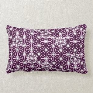 Japanese Asanoha or Star Pattern, eggplant purple Lumbar Cushion