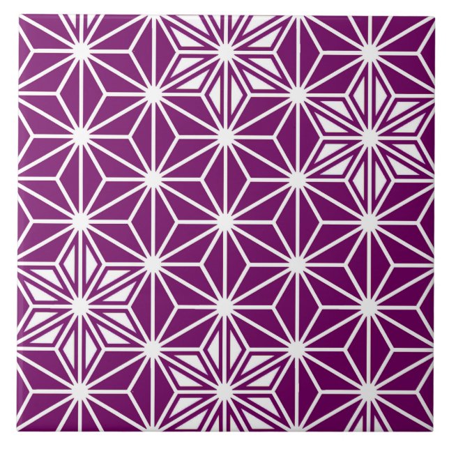 Japanese Asanoha  or Star Pattern, eggplant purple Tile (Front)