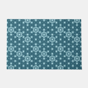 Japanese Asanoha or Star Pattern, Indigo Blue Doormat