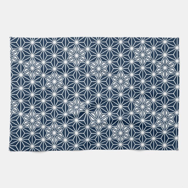 Japanese Asanoha or Star Pattern, indigo blue Tea Towel (Horizontal)