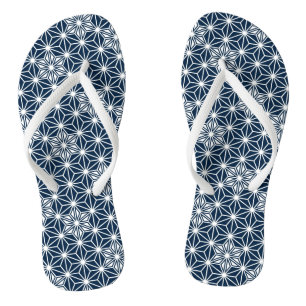 Japanese Asanoha or Star Pattern, indigo & white Flip Flops