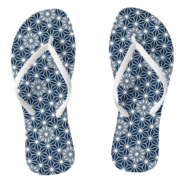 Japanese Asanoha or Star Pattern, indigo & white Flip Flops (Footbed)