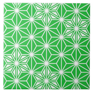Japanese Asanoha or Star Pattern, jade green Tile