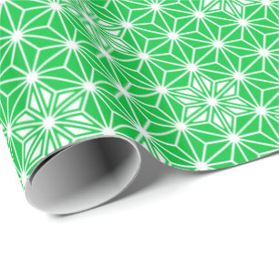 Japanese Asanoha or Star Pattern, jade green Wrapping Paper