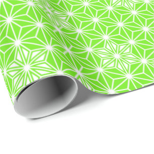 Japanese Asanoha or Star Pattern, light lime green Wrapping Paper