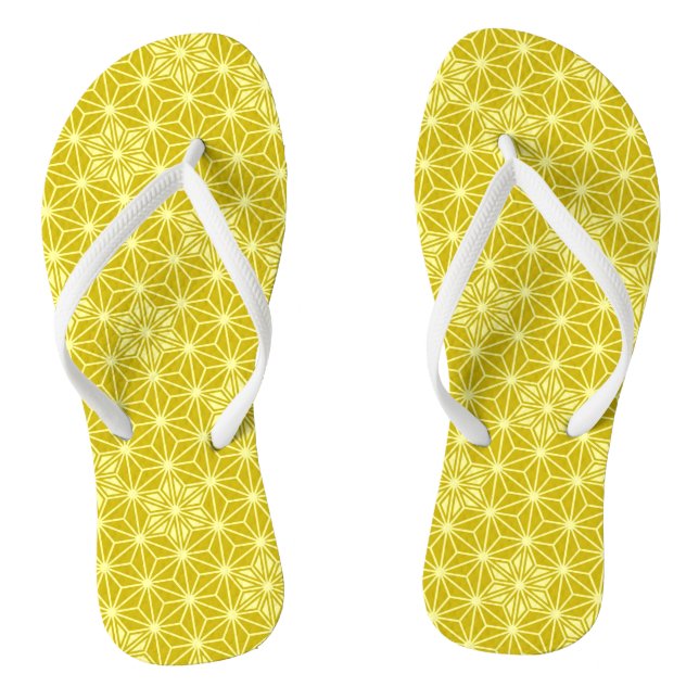 Japanese Asanoha or Star Pattern, mustard gold Flip Flops (Footbed)