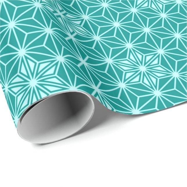 Japanese Asanoha or Star Pattern, turquoise Wrapping Paper (Roll Corner)