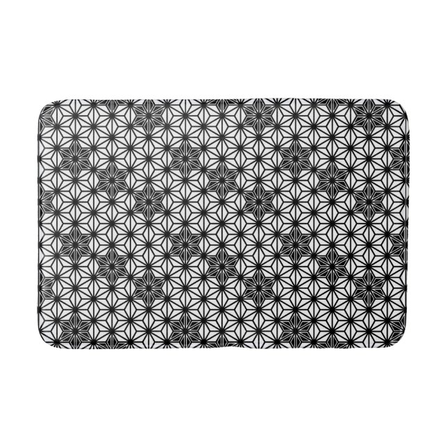 Japanese Asanoha  or Star Pattern, white and black Bath Mat (Front)