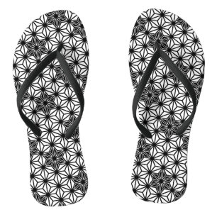 Japanese Asanoha or Star Pattern, white and black Flip Flops