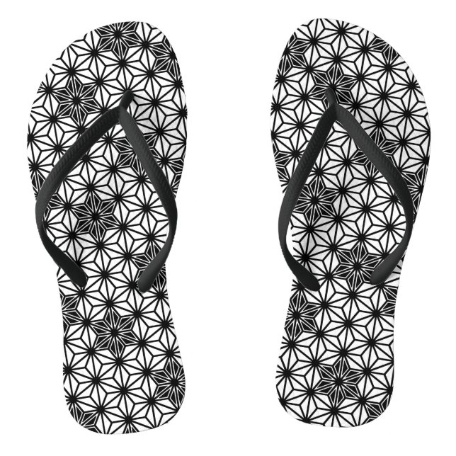 Japanese Asanoha or Star Pattern, white and black Flip Flops (Footbed)