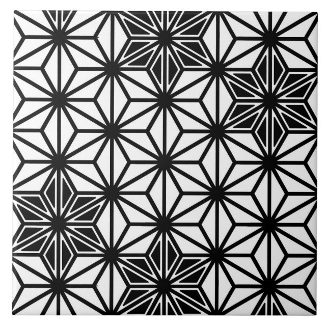 Japanese Asanoha or Star Pattern, white and black Tile (Front)