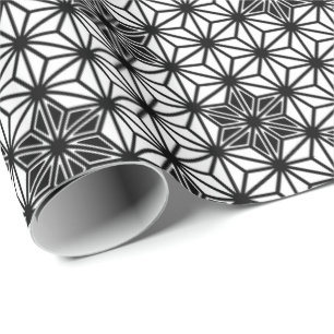 Japanese Asanoha or Star Pattern, white and black Wrapping Paper