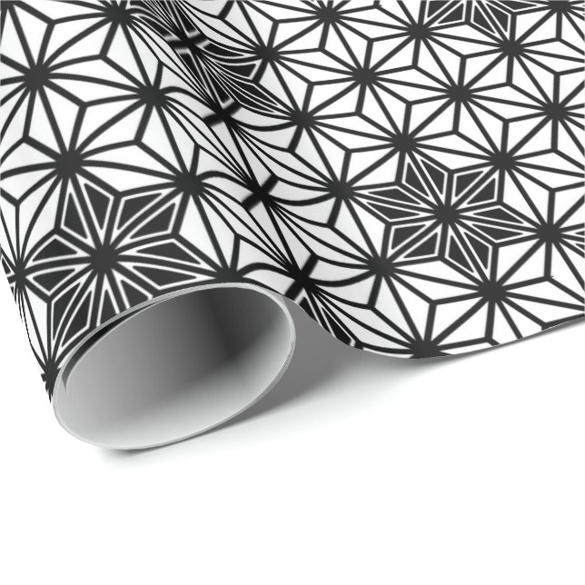 Japanese Asanoha or Star Pattern, white and black Wrapping Paper (Roll Corner)