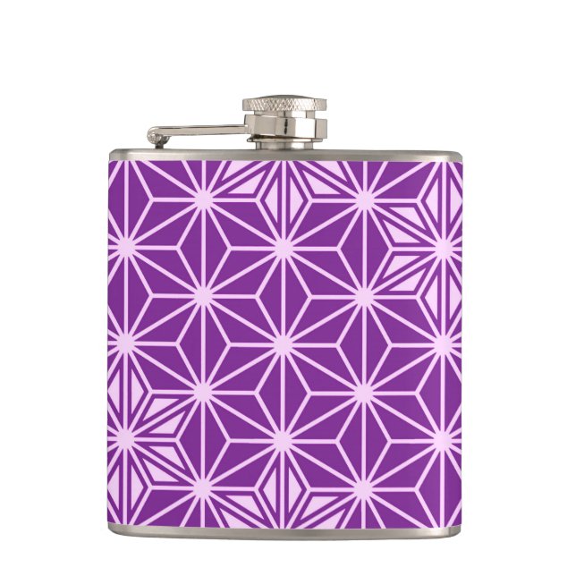 Japanese Asanoha pattern - amethyst purple Hip Flask (Front)