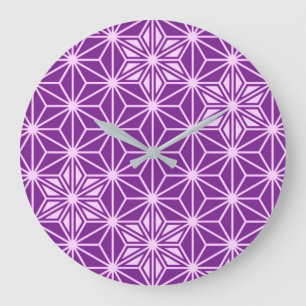 Japanese Asanoha pattern - amethyst purple Large Clock