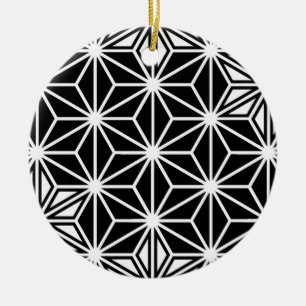 Japanese Asanoha pattern - black and white Ceramic Tree Decoration