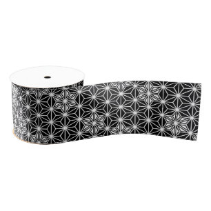Japanese Asanoha pattern - black and white Grosgrain Ribbon