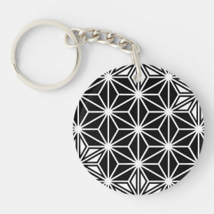 Japanese Asanoha pattern - black and white Key Ring