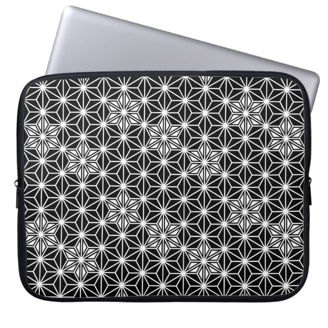 Japanese Asanoha pattern - black and white Laptop Sleeve (Front)
