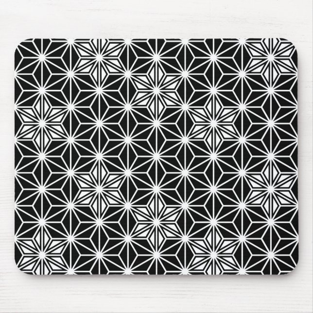 Japanese Asanoha pattern - black and white Mouse Mat (Front)