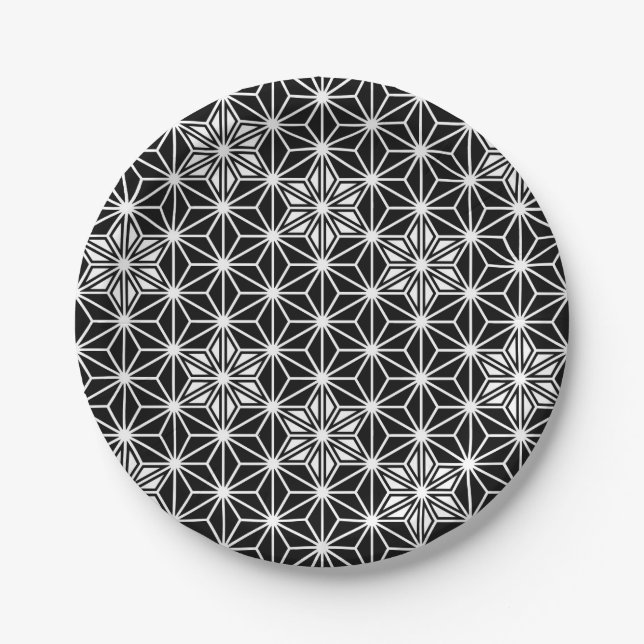 Japanese Asanoha pattern - black and white Paper Plate (Front)