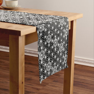 Japanese Asanoha Pattern, Black and White Short Table Runner