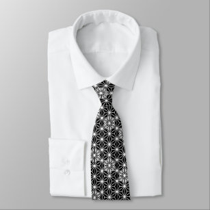 Japanese Asanoha pattern - black and white Tie