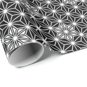 Japanese Asanoha pattern - black and white Wrapping Paper